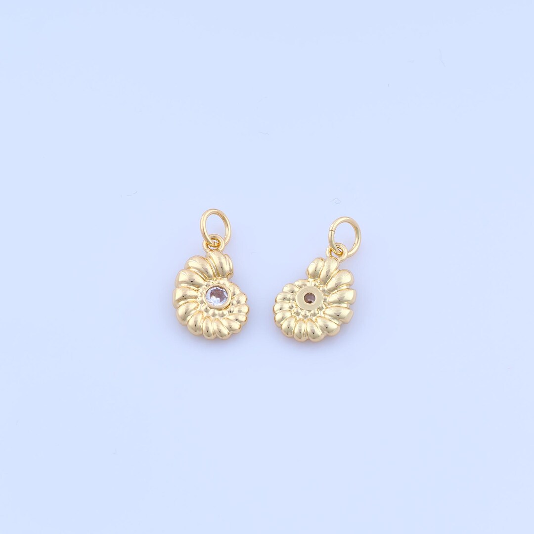 Gold Snail Shell Charms, 18K Gold Filled Shell Pendant, Micropavé CZ ...