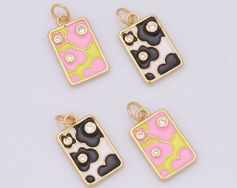 Delicados pingentes retangulares, pingente retangular preenchido com ouro 18K, colar retangular micropavé CZ para materiais de fabricação de joias DIY