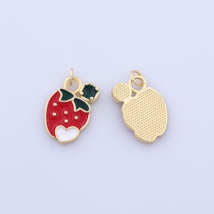 Gold Strawberry Charms,18K Gold Filled Fruit Pendant,Enamel Heart Pendant Necklace for DIY Jewelry Making Supplies