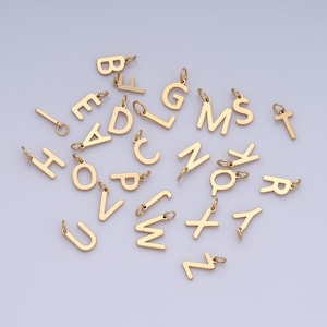 Dijes de iniciales brillantes rellenos de oro de 18 quilates, dijes de letras de oro, suministros de joyería DIY
