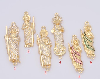 18K Gold Filled Religious Pendant Links,Micropavé CZ Minimalist Saint Jude Pendant Connector Charms For Jewelry Making Supplies