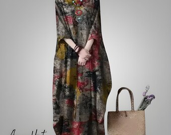 Summer Maxi Dress, Linen Maxi Dress, Loose Dress, Plus Size Dress, Boho Dress, Casual Long Sleeve Dress, Bohemian Style