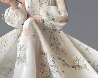 Robe Cottagecore féerique, Robe de soirée florale, Robe midi à manches longues, Robe de luxe imprimée décontractée, Robe de festival