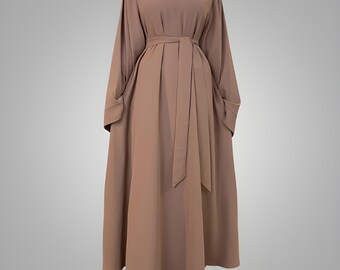 Abaya femme musulmane, Abaya de Dubaï, Vêtements musulmans, Abaya fermée avec ceinture, Vêtements islamiques, Hijab avec écharpe