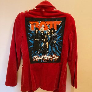 ℝ𝕖𝕕 & ℝ𝔸𝕋𝕋 / Custom Made Red Velvet Women’s Blazer Jacket With Vintage RATT Band Patch
