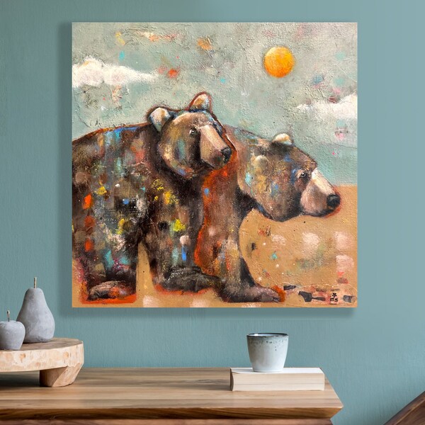 Bear With Me - Original Art on Canvas - Two Bears - Whimsical Bear Painting - Mixed Media - Wall Art - Modern Folk Art