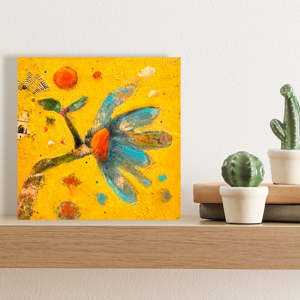 Small Rustic Flower Painting on Wood - Original Abstract Whimsical Floral Art - Abstract Flower - Folk Art Flowers - Handmade - Wall Art