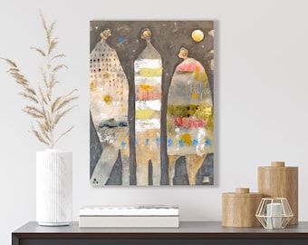 Muted Musings - Abstract Portrait Original Painting – Mixed Media Modern Art on Wood
