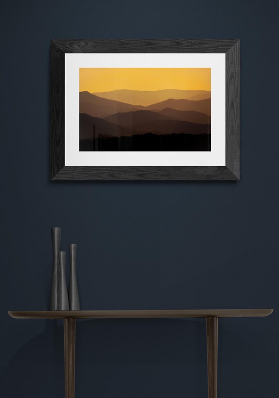 Blue Ridge Mountains Sunset Print | Black & Gold Landscape Photography | Mountain Wall Art