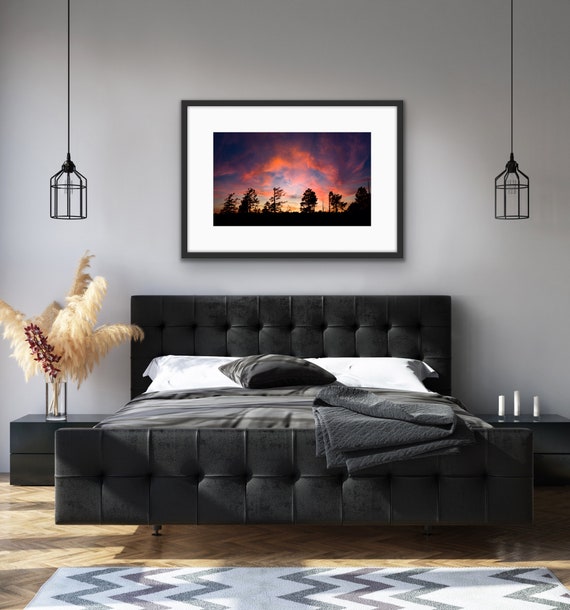 Dramatic Sunset Landscape Print | Tree Silhouettes, Vibrant Sky (20x30 inches)