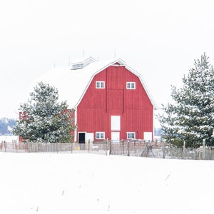 Rustic Red Barn Winter Landscape Print Weathered Red Barn Barn Art Rustic Farm Photo Farmhouse Décor image 2