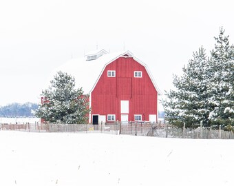 Rustic Red Barn |  Winter Landscape Print | Weathered Red Barn | Barn Art | Rustic Farm Photo | Farmhouse Décor