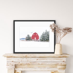 Rustic Red Barn Winter Landscape Print Weathered Red Barn Barn Art Rustic Farm Photo Farmhouse Décor image 3