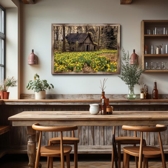 Tennessee Daffodil Field Print | Old Barn Landscape Photography | Spring Wall Art