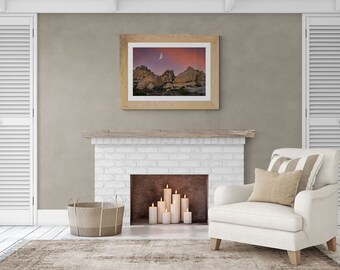 Joshua Tree Sunset Moon Print | California Desert Photography | National Park Wall Art