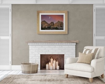 Moon Over Joshua Tree Print | National Park Photography | Moon Landscape Photography | Interior Design