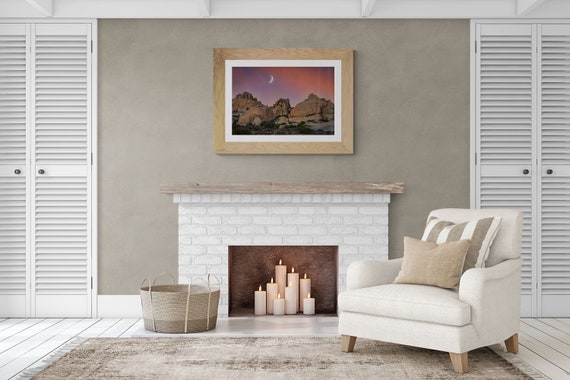 Joshua Tree Sunset Moon Print | California Desert Photography | National Park Wall Art