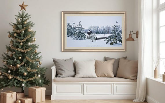 Winter Barn Fine Art Print | Snowy Farm Landscape Photography | Rustic Wall Art