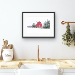 Rustic Red Barn Winter Landscape Print Weathered Red Barn Barn Art Rustic Farm Photo Farmhouse Décor image 1