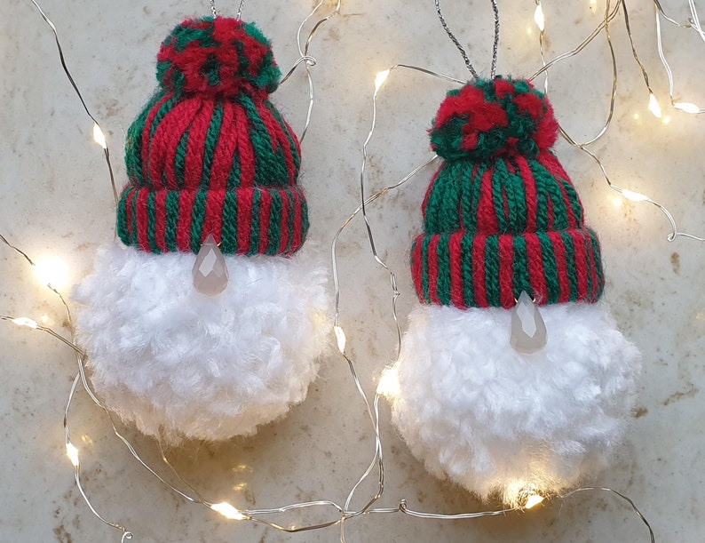 Set of 2 Yarn Pom Pom Gnomes. Christmas Gnome Ornaments. Handmade Yarn