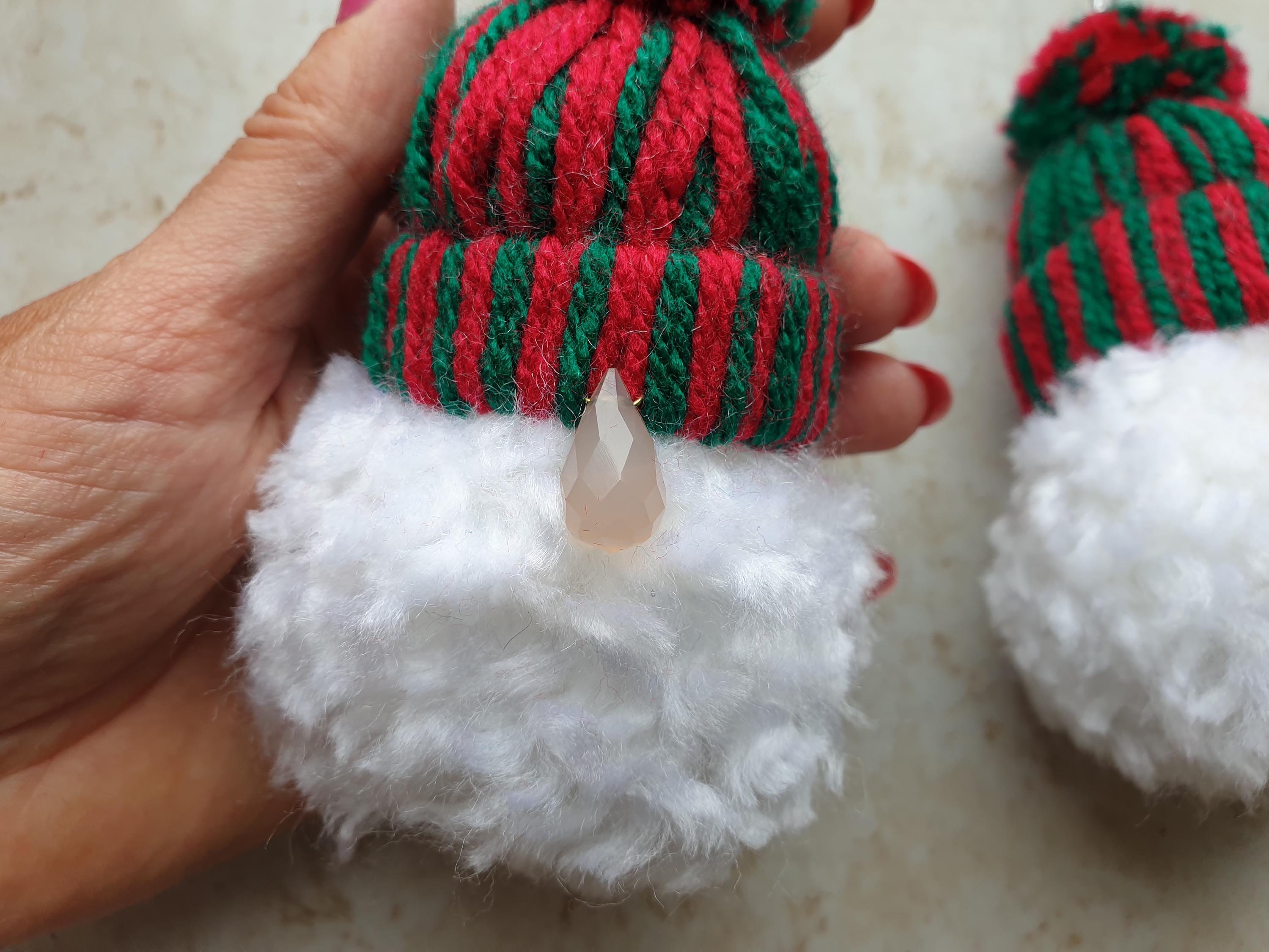 Set of 2 Yarn Pom Pom Gnomes. Christmas Gnome Ornaments. Handmade Yarn