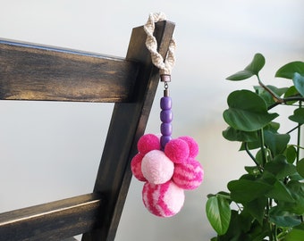 Big pink pom pom door knob hanger. Handmade yarn pom pom door knob decoration. Mini fiber art. Funny, cute door knob sign. Door knob decor.