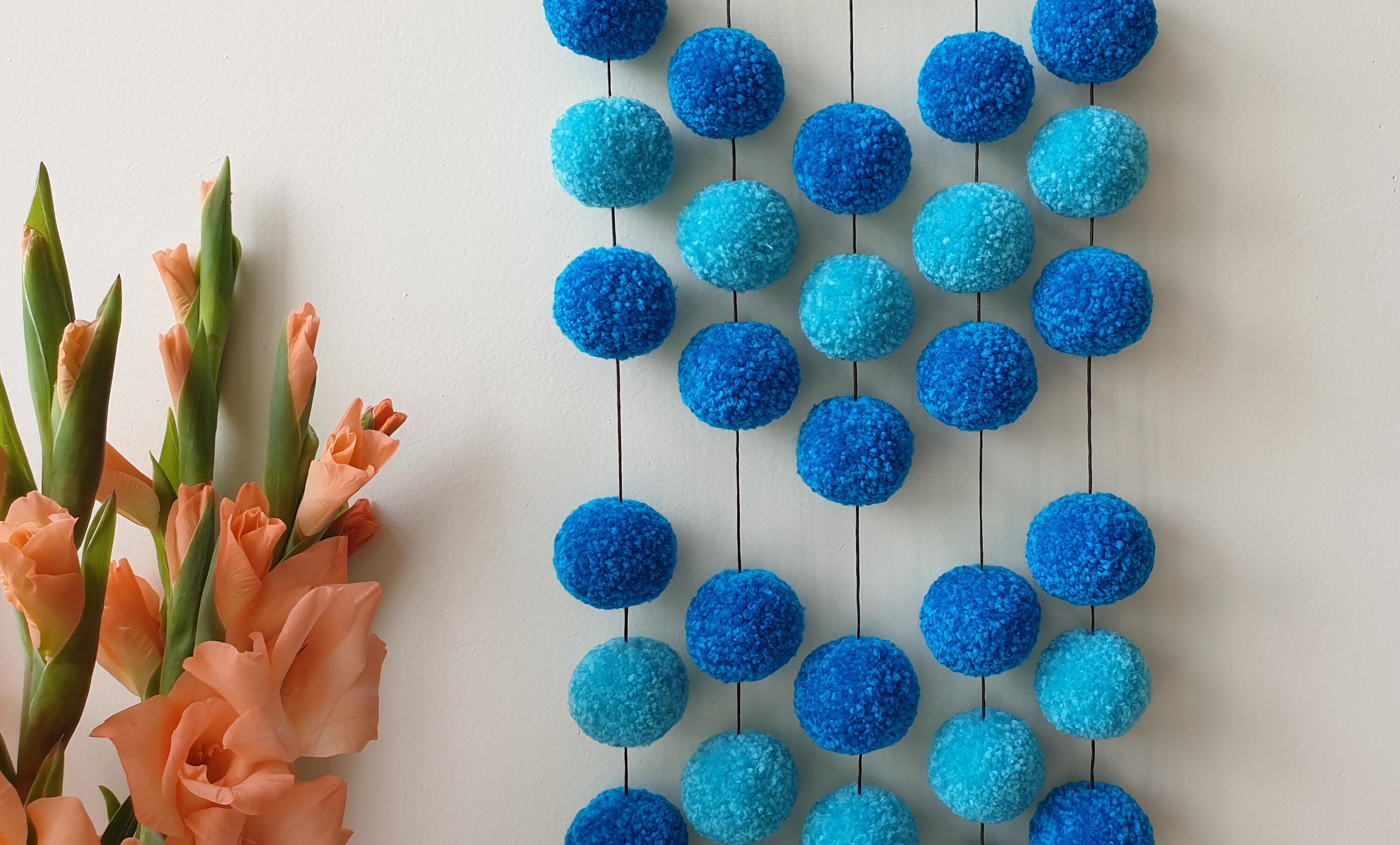Blue and turquoise pom pom wall hanging medium pompom wall Etsy