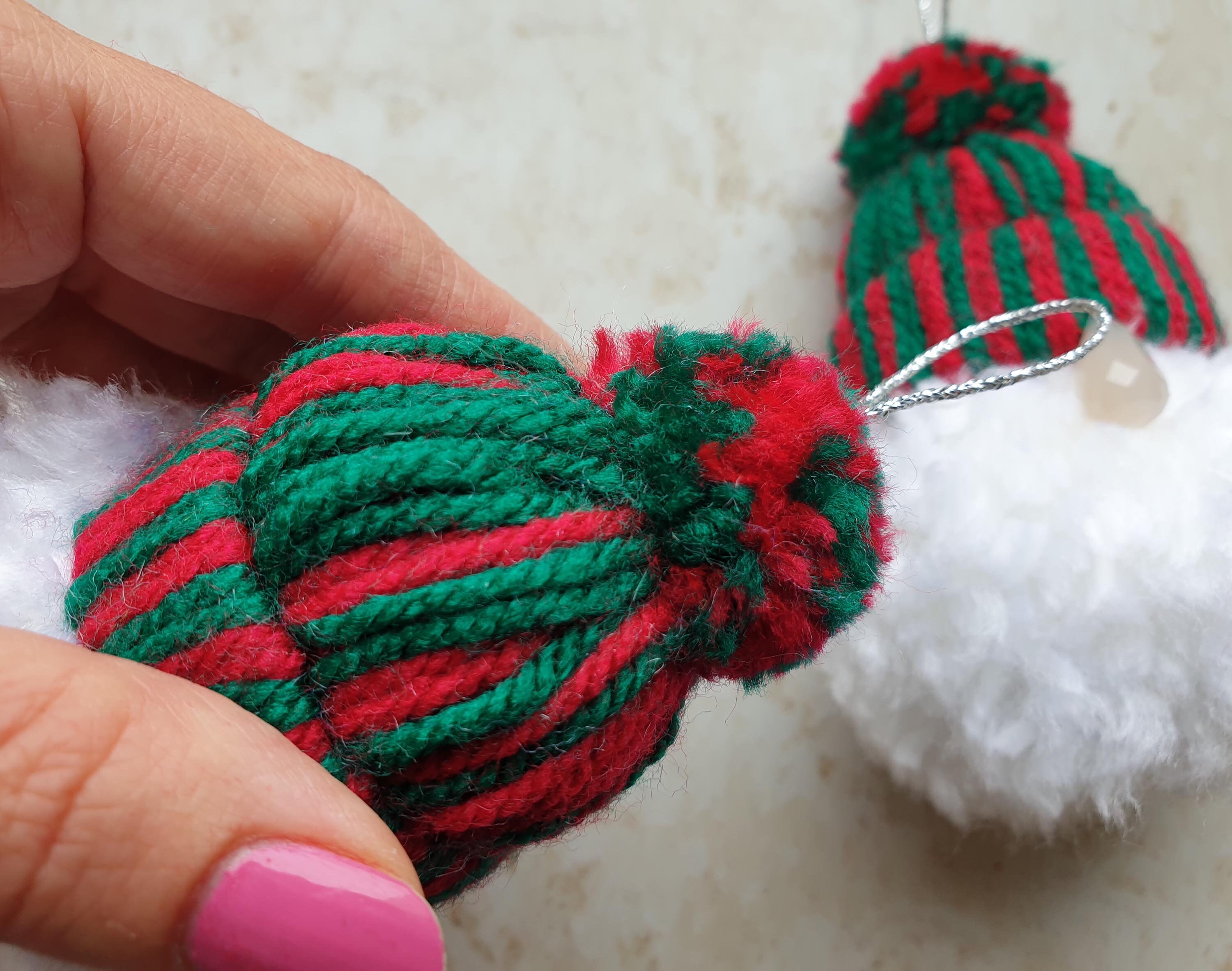 Set of 2 Yarn Pom Pom Gnomes. Christmas Gnome Ornaments. Handmade Yarn