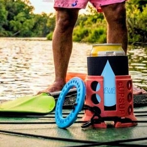Paddleboard Cup Holder For SUP & Kayak Bungee Drink Accessory - Fits Reg - Slim Cans - Water Bottle + more *FREE SHIPPING* Koosie included! image 1