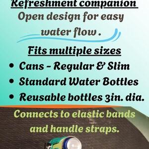 May include: Green and black plastic cup holder for paddle boards. The holder is designed to fit cans, water bottles, and reusable bottles up to 3 inches in diameter. The text "CUPSUP" is at the top of the image. The text "aMerchants Closet" is at the bottom of the image.