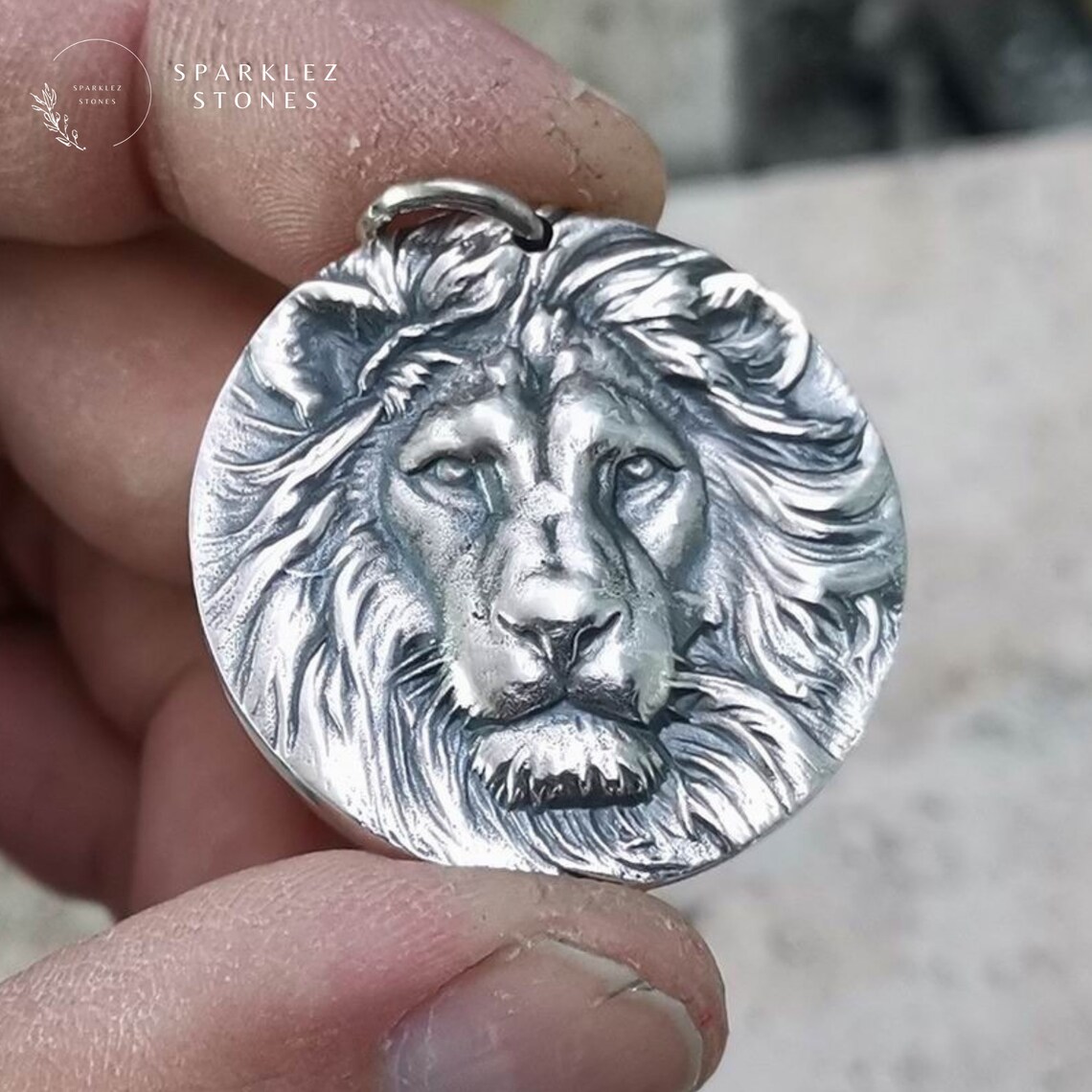 Sterling Silver Charm Lion Head Pendant 925 Lion Medallion Etsy