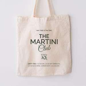 Martini Club Cotton Canvas Tote Bag - Bachelorette Party, Tini Bit Older, Martini Party, Birthday Gift, Girls Night Out, Cocktail Lover Gift