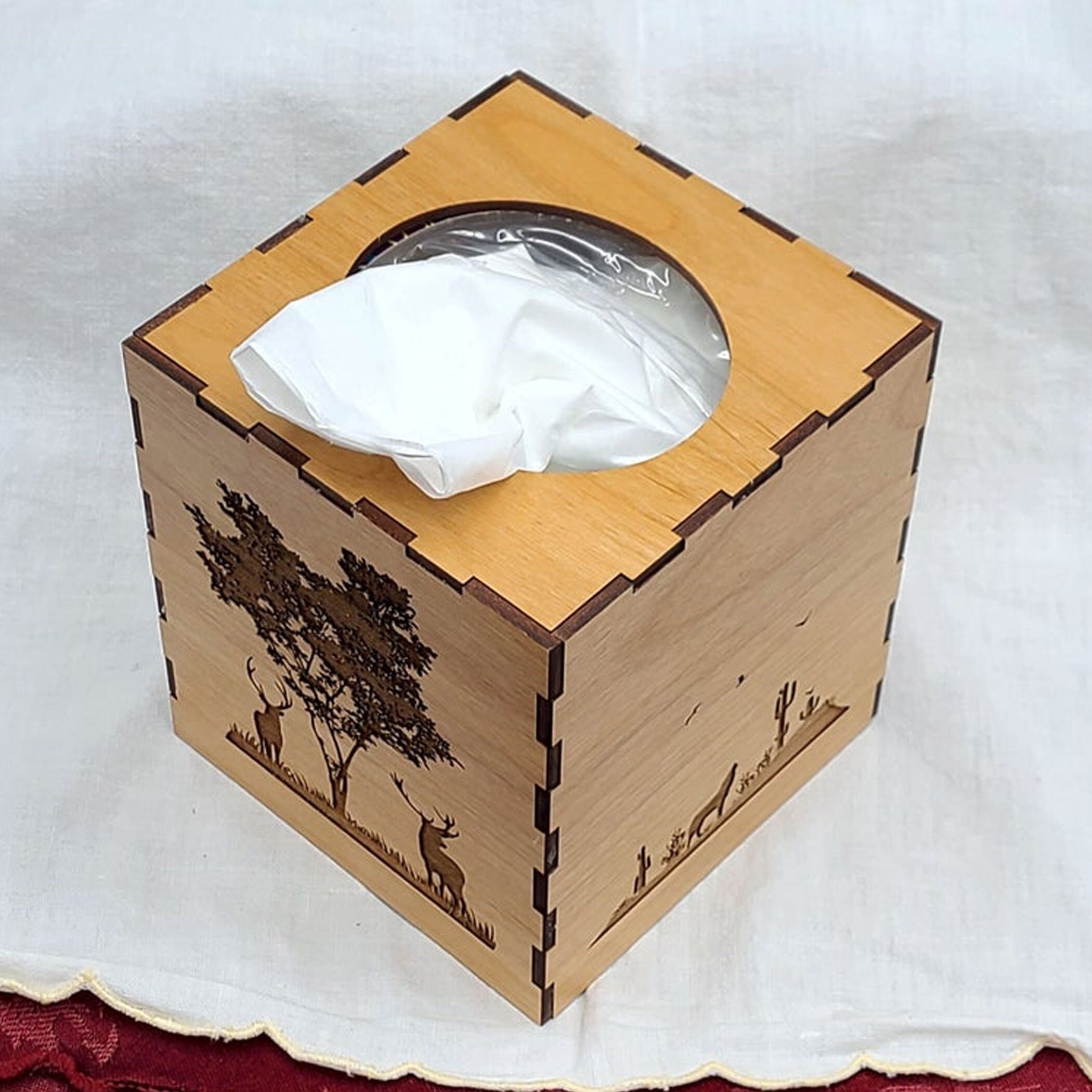 Laser Engraved Wood Tissue Box Cover Square Rustic Holder Etsy