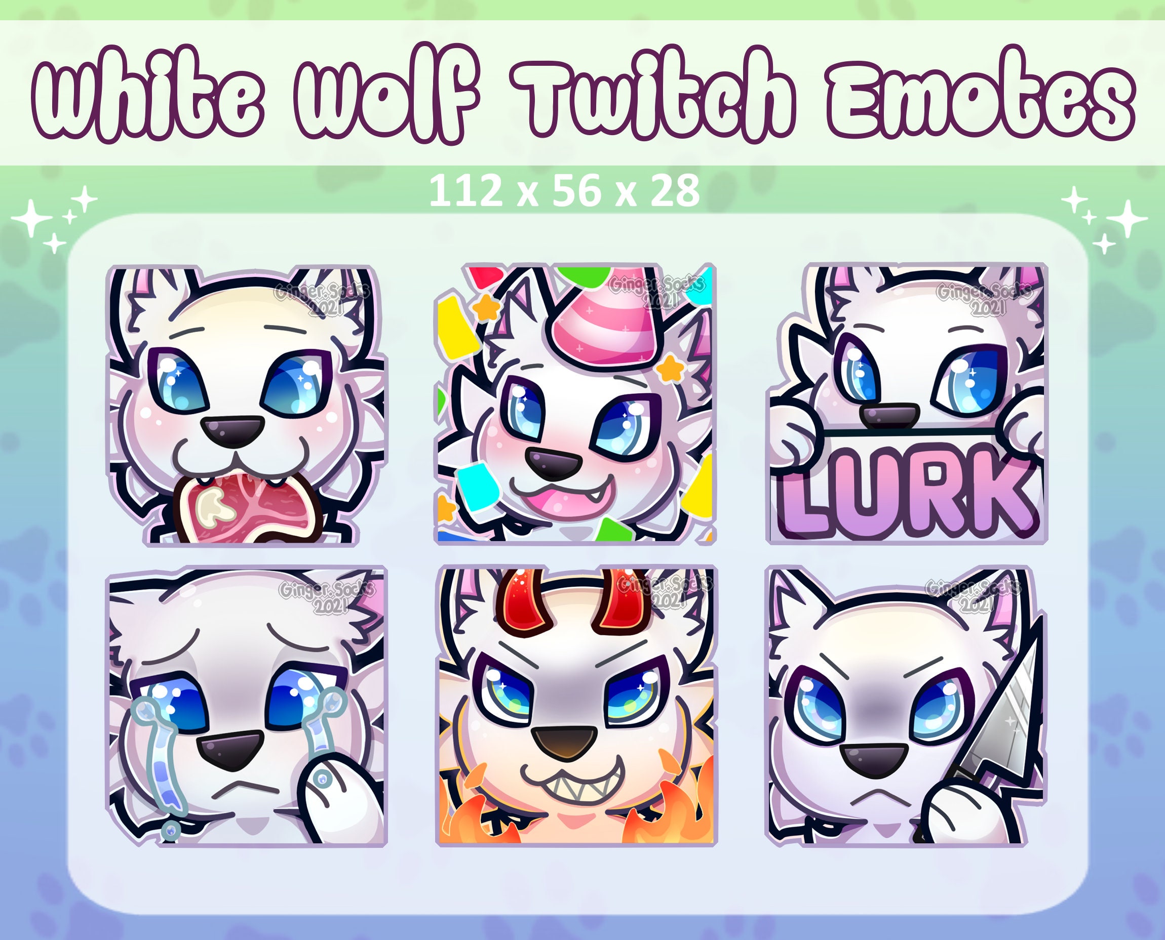 Emotes Pack for Twitch White Wolf Cute Premade Emote Set