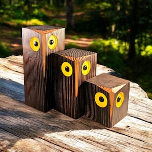 Handcrafted Rustic Wood Owl Family