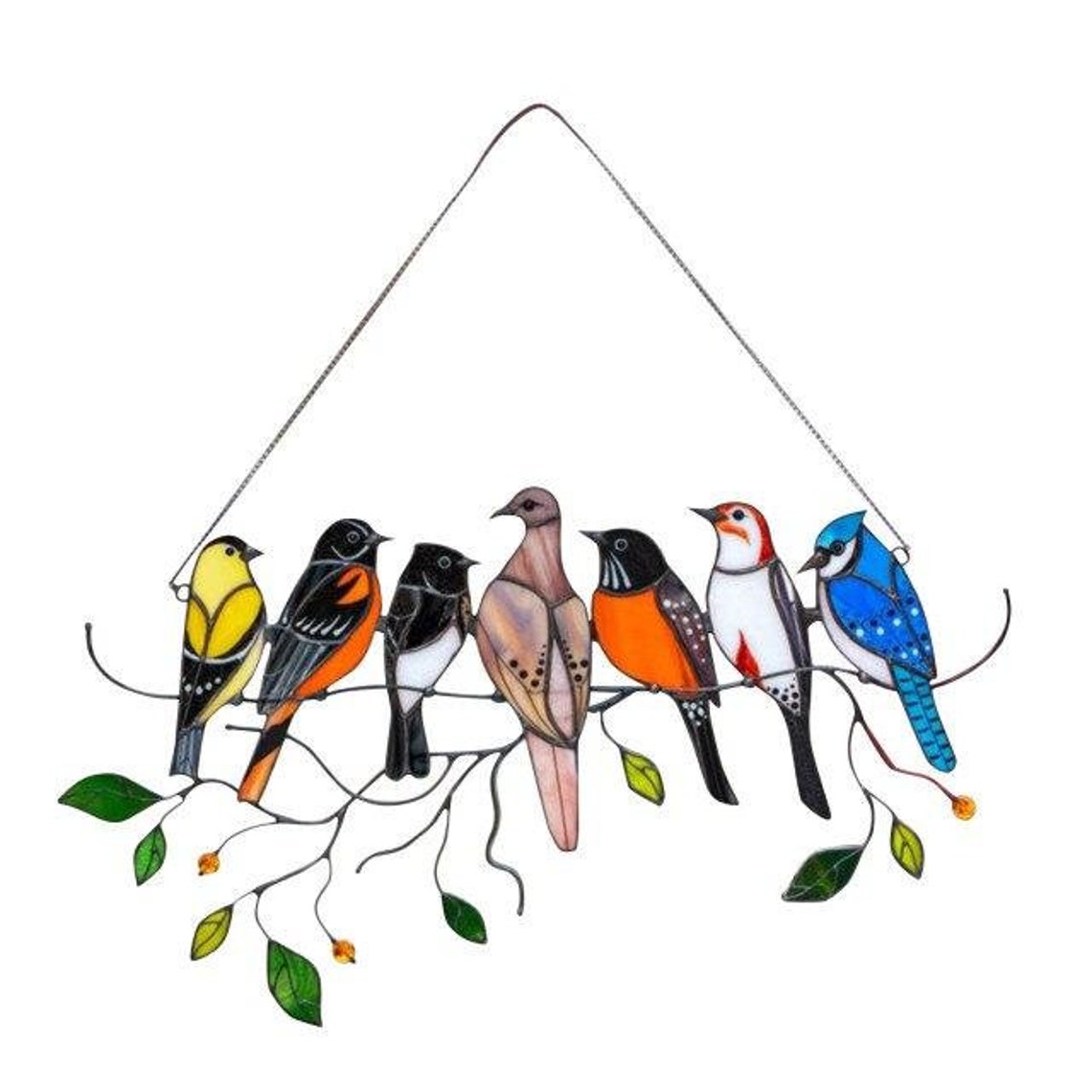 Multicolor Birds On A Wire High Stained Glass Suncatcher Etsy