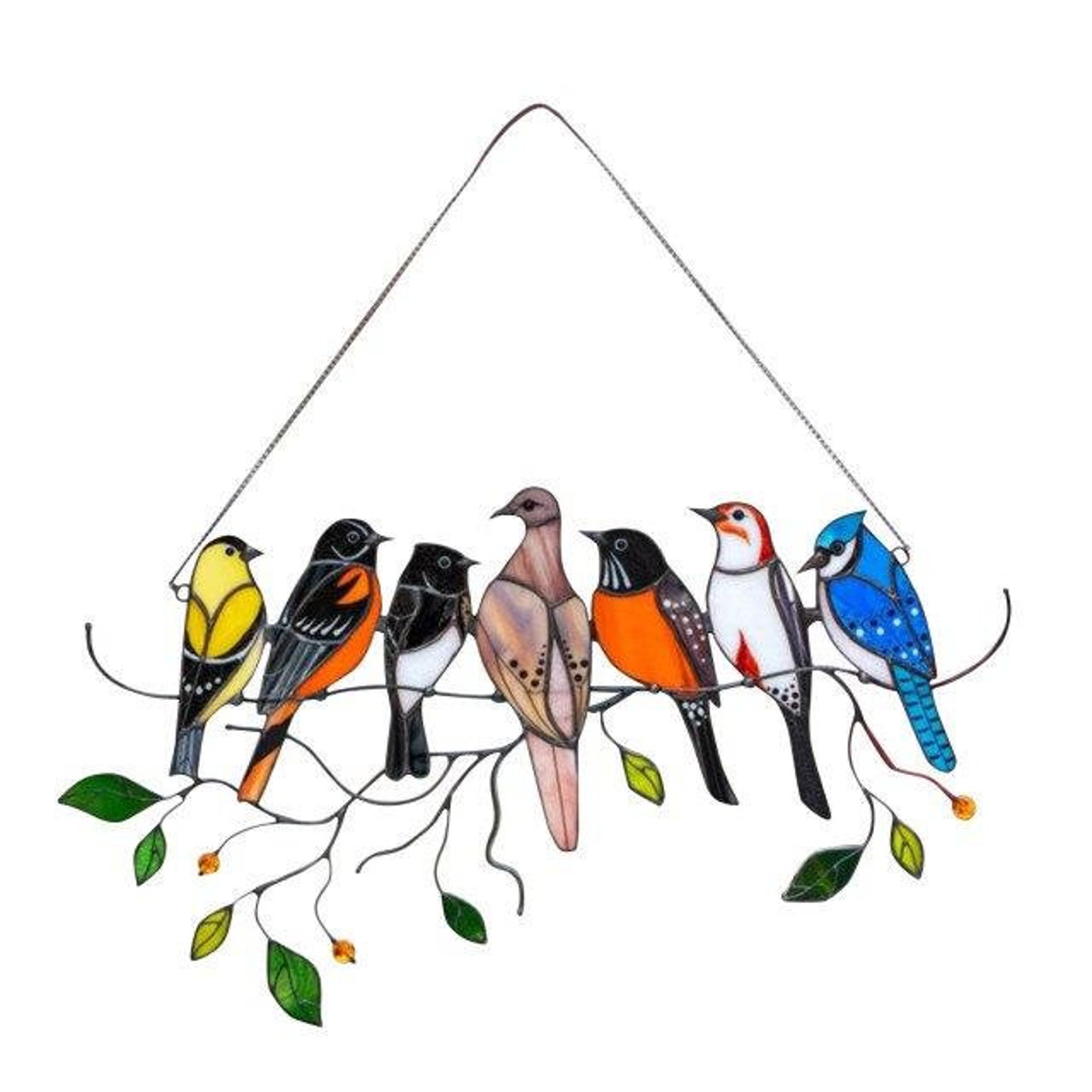Multicolor Birds On A Wire High Stained Glass Suncatcher Etsy
