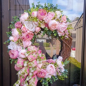 BLUSH CHAMPAGNE Rose Peony Grapevine Wreath