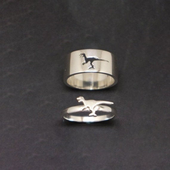 Silver Dinosaur Jewelry Couple Rings Set Dinosaur Shape Ring