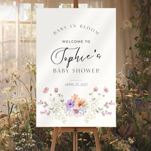 Baby in Bloom sign | Baby shower welcome sign | Floral Baby Shower sign | Editable welcome sign template | Wildflower theme