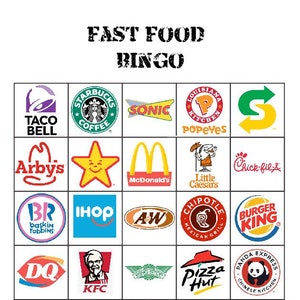 Afdrukbare fastfoodbingo