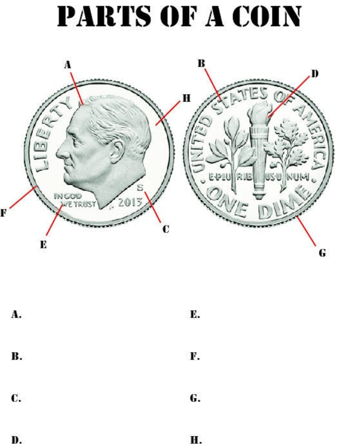Printable Parts of a Coin Worksheet Etsy