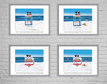 Mickey and Minnie 8" x 10" Original Beach Artwork features 4 Versions (2 with Friends), 11x14 Mat, Free Shipping, Made in USA