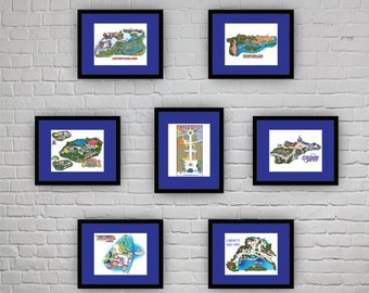 8.5"x11" Walt Disney World Collection, Magic Kingdom, Map, Retro, Vintage, Poster, Wall Art, Disney Fan Art, 50th, Anniversary, WDW, Disney