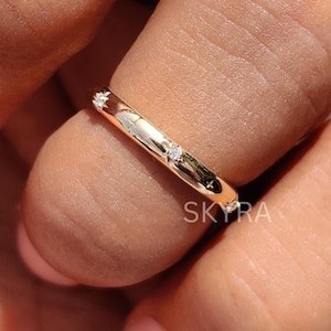0.16 TCW Round Cut Moissanite Wedding Band, 14K Solid Yellow Gold Band, Distance Pave Band, Minimalist Band, Stackable Band, Bridal Set Band