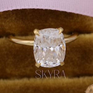 3.34 CT Moissanit Verlobungsring, Kissenschliff Verlobungsring, 14K Gelbgold, Versteckter Halo Ring, Solitärring, Versprechensring, Geschenk für sie