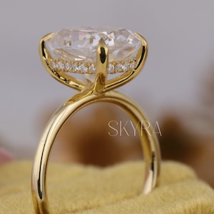 3.34 CT Elongated Cushion Cut Moissanite Engagement Ring, 14K Solid Gold Ring, Hidden Halo Ring, Solitaire Ring, Proposal Ring, Gift For Her