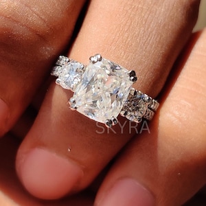 3 CT Elongated Cushion Cut Moissanite Engagement Ring Set, 14K Solid Gold Ring Set, Bridal Ring Set, Wedding Ring Set, Stacking Ring Set