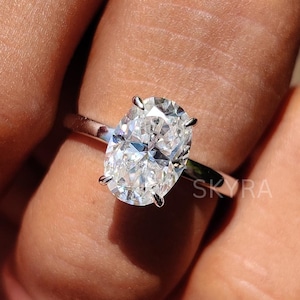 2 CT Oval Cut Moissanite Engagement Ring, 14K Solid Gold Ring, Hidden Halo Ring, Solitaire Ring, Bridal Ring, Wedding Ring, Anniversary Gift
