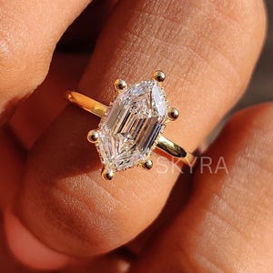 1.5 CT Dutch Marquise Cut Moissanite Engagement Ring, 14K Solid Yellow Gold Ring, Solitaire Ring, Hidden Halo Ring, Hexagon Shape Ring